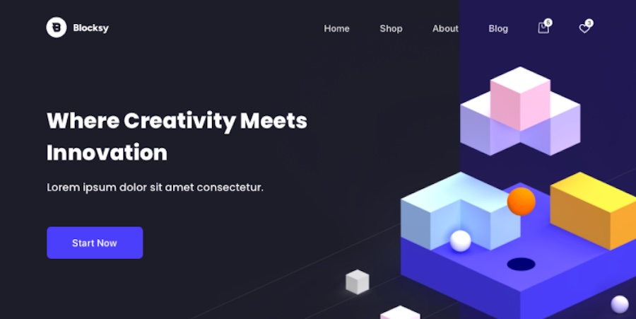 Blocksy theme page with text "where creativity meets innovation'