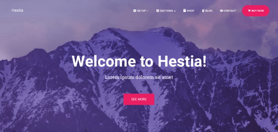 Hestia theme page with lorem ipsum text