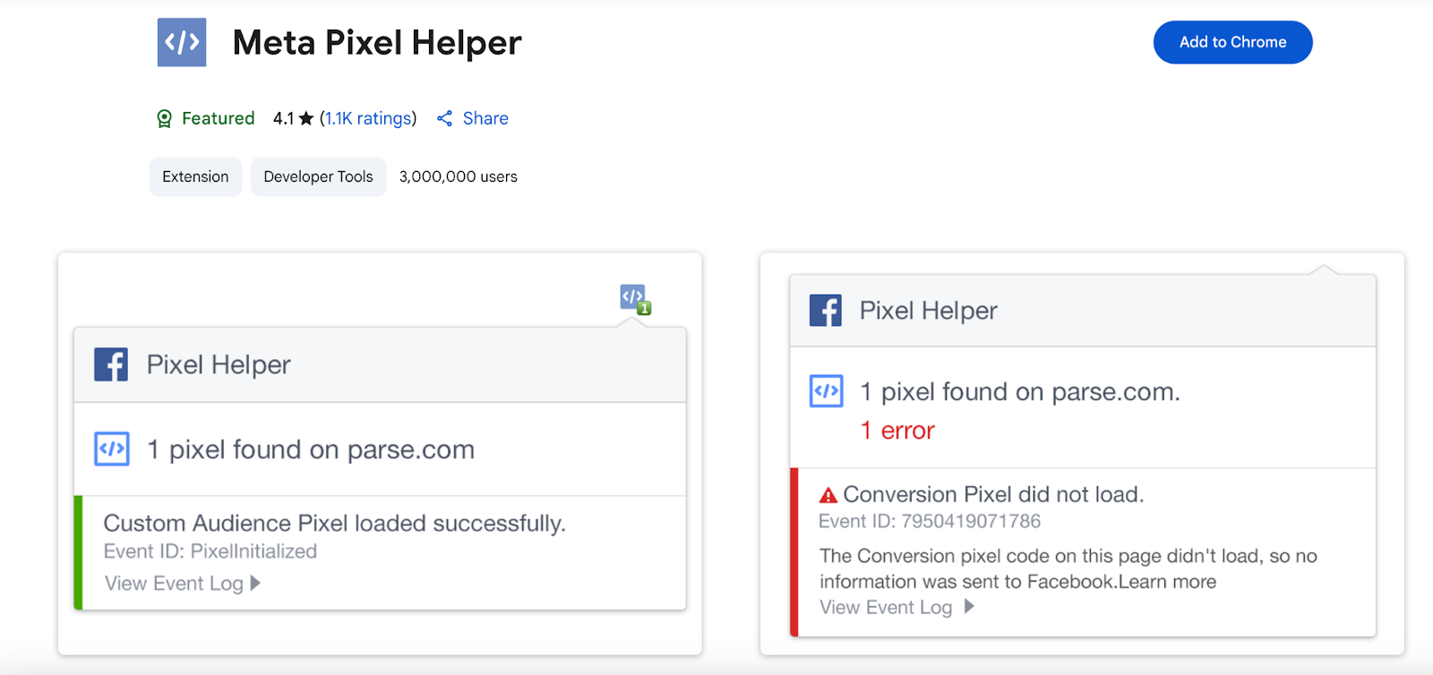 Meta Pixel helper tool 