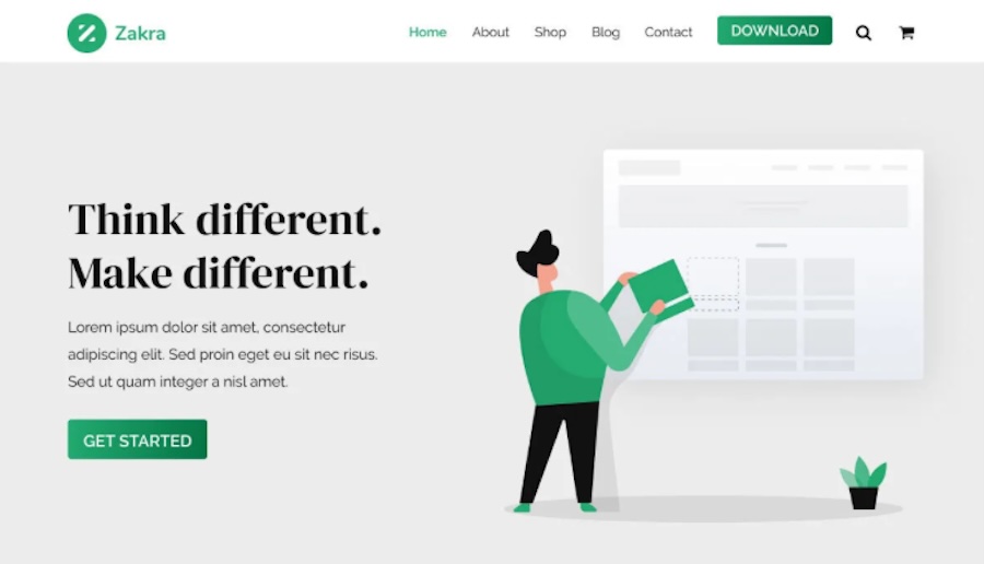 Zakra homepage with the text "think different, make different"