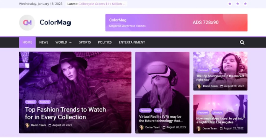 ColorMag theme preview with bright, colorful photos