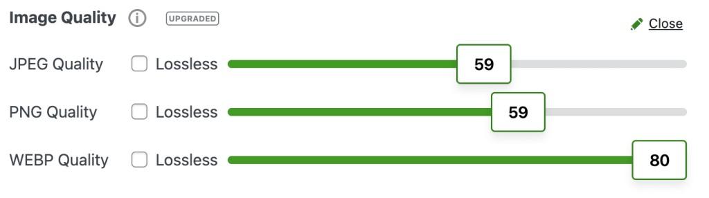 Jetpack Boost showing the image quality of JPET, PNG, and WEBP