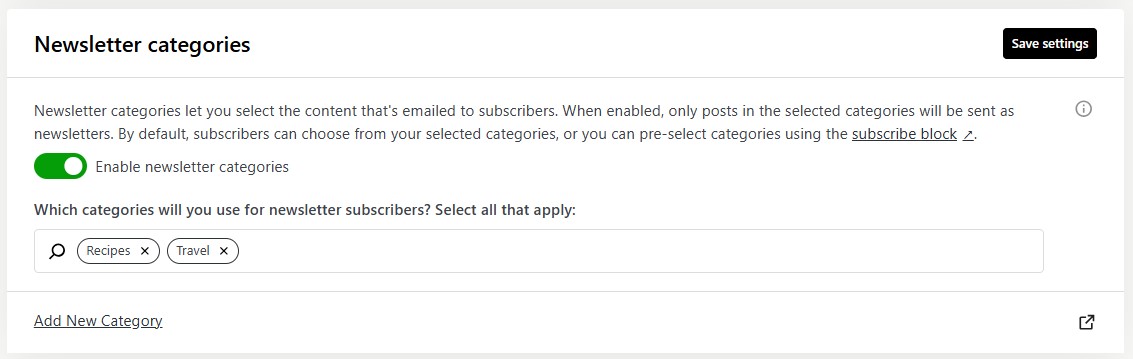 setting up newsletter categories 