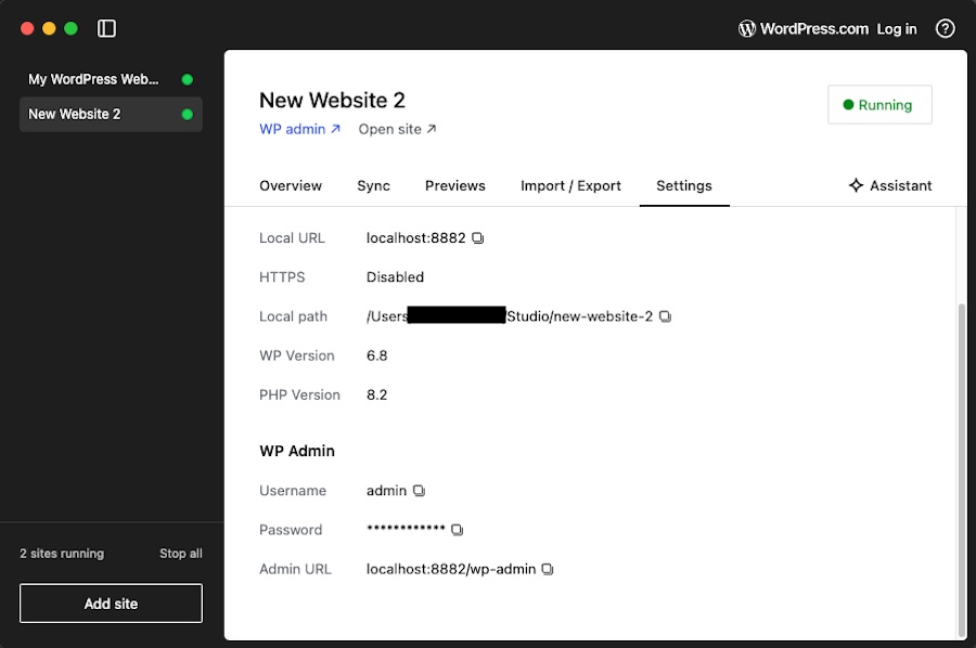website login information in Studio