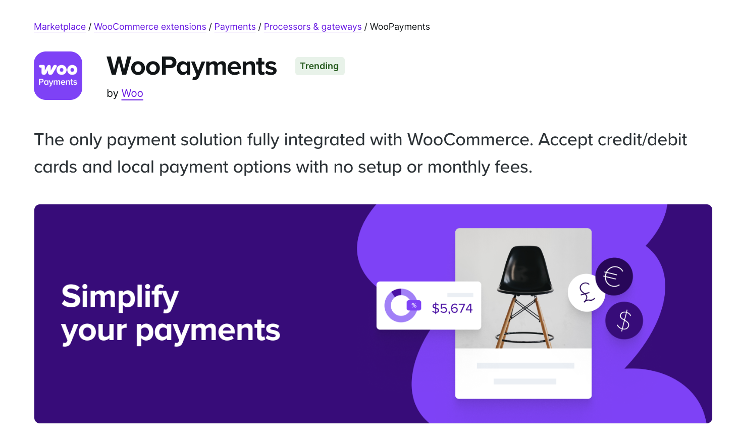 WooPayments extension page