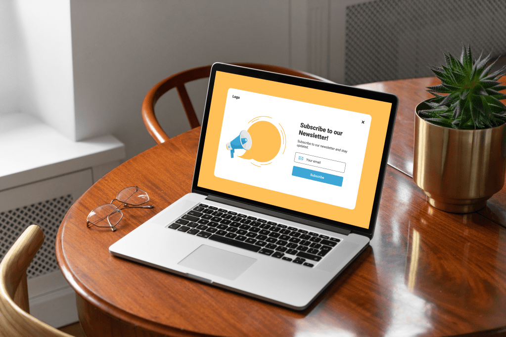 email subscription popup on a laptop