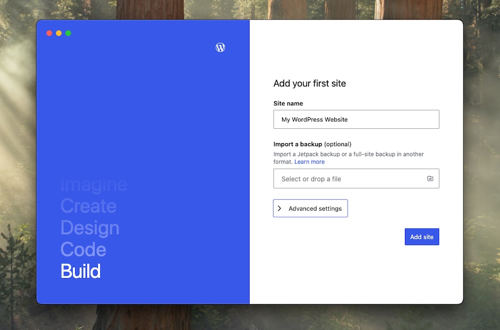 creating a new website in Studio