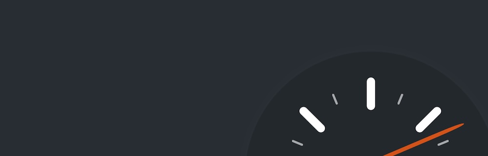 Gráfico oscuro con un velocímetro que representa WP Super Cache