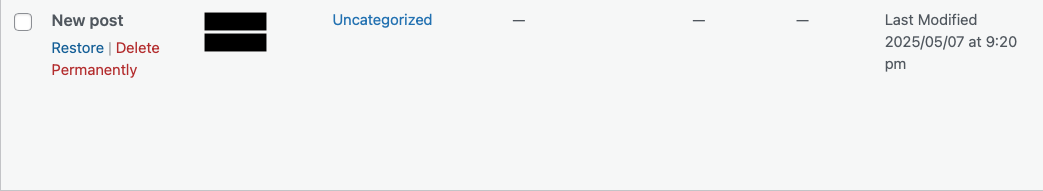Opción Restaurar disponible bajo el nombre de una entrada en WordPress