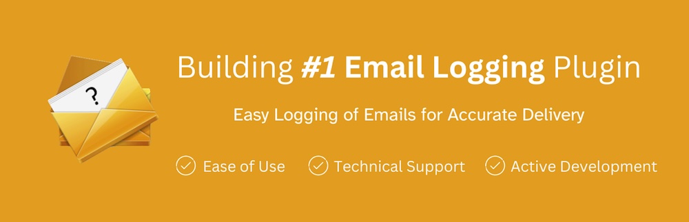 Check and Log Email logging plugin banner with title, subtitle, and feature list. 