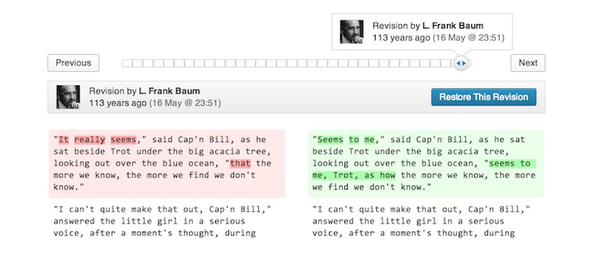 revision history in WordPress