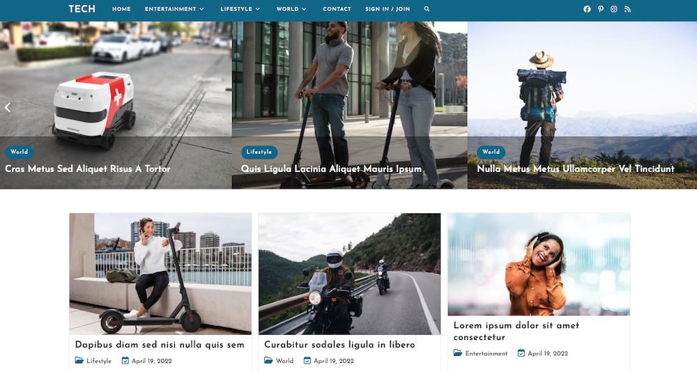 OceanWP theme demo showing image and post galleries