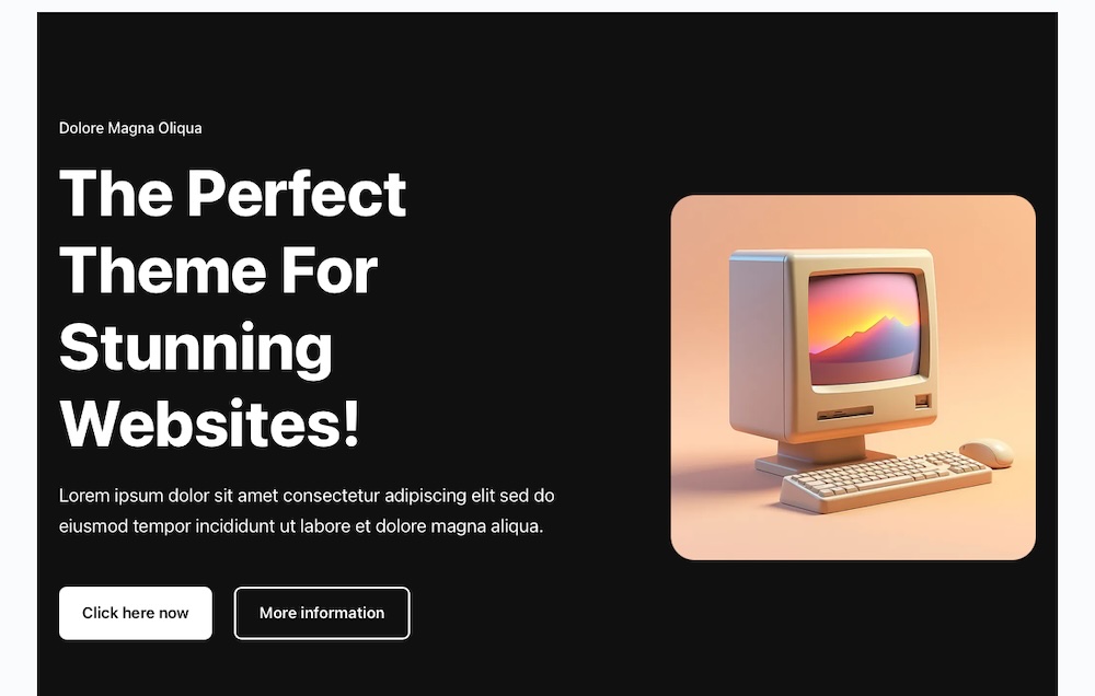Blocksy theme demo with a black background and white text