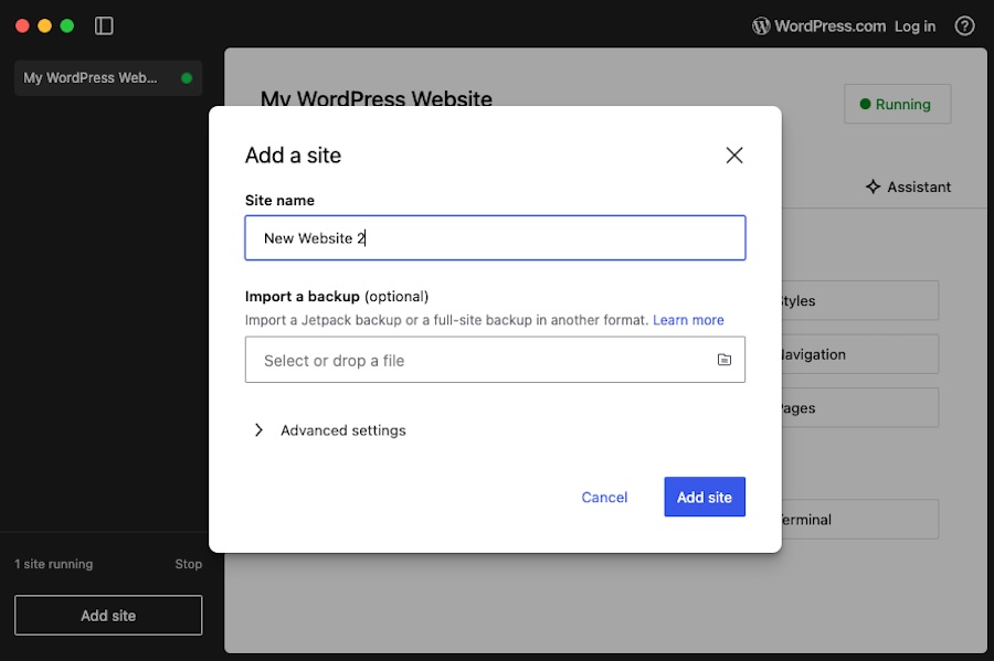 naming a new website in Studio