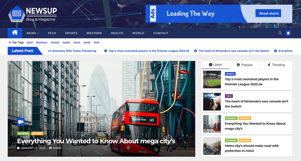 Newsup theme with blue accent colors