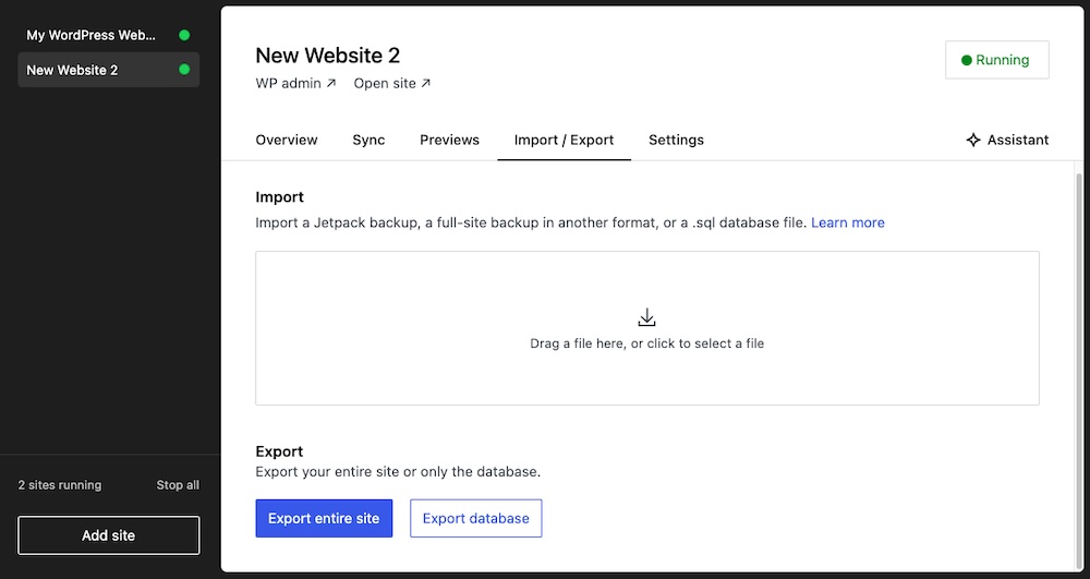 importing a Jetpack backup