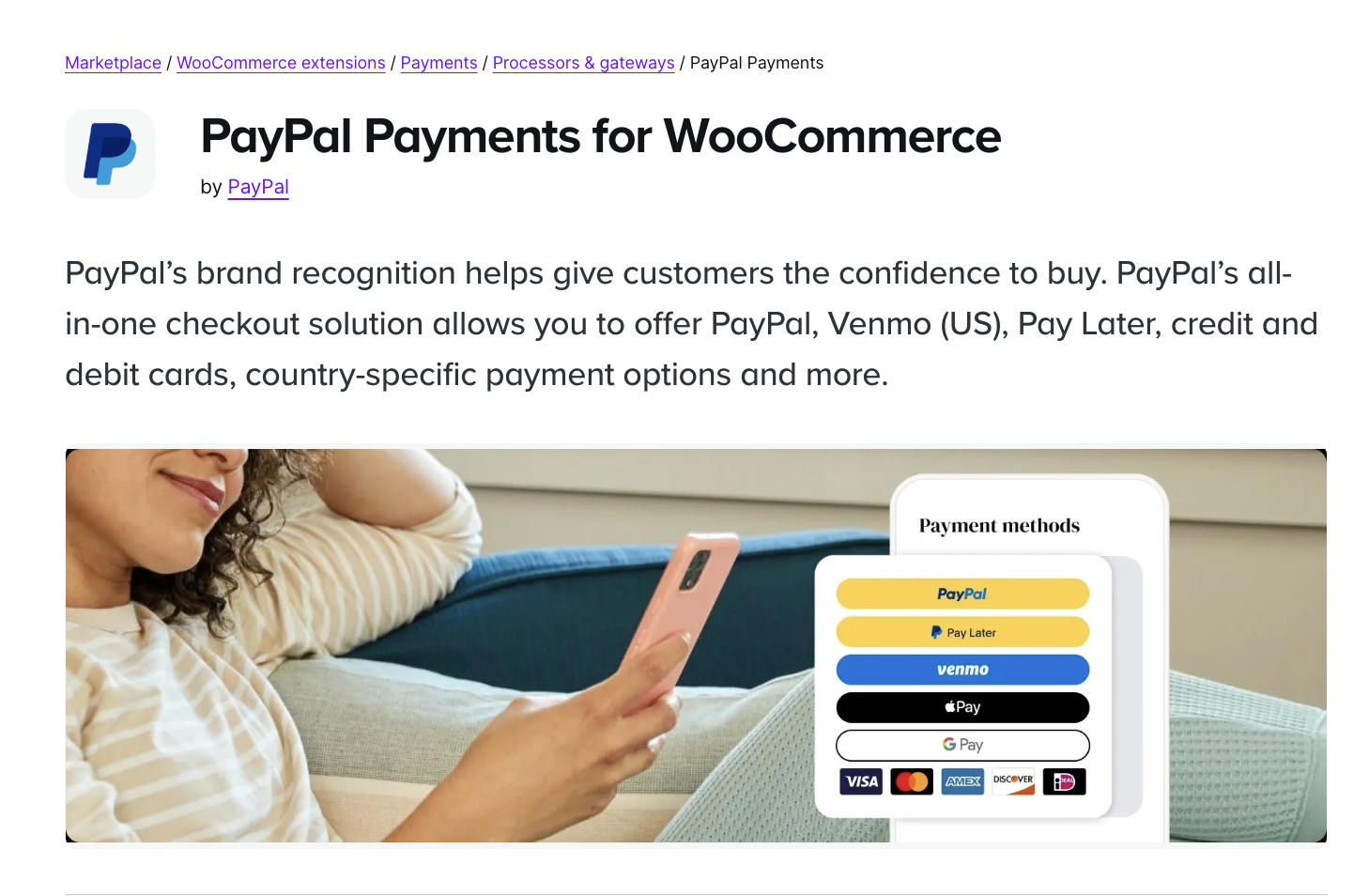 PayPal Payments for WooCommerce extension page