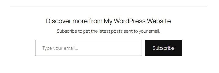 The Jetpack Newsletter Subscribe block as seen on the front-end of a WordPress website.
