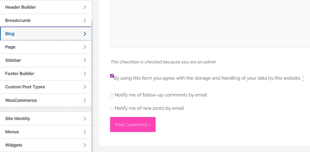 edición del encabezado en el Personalizador de WordPress