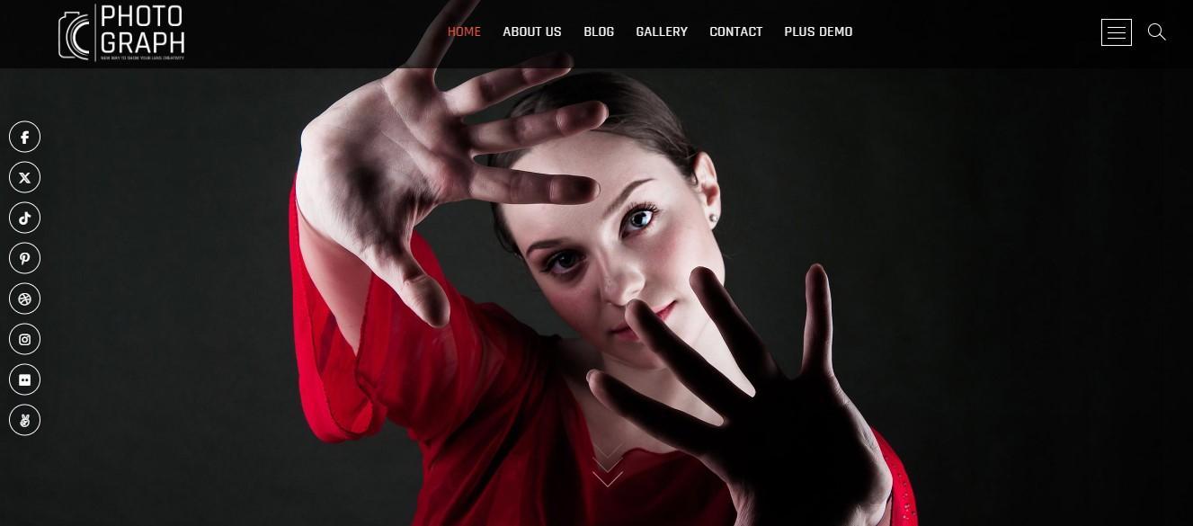 Example of a site built with the Photograph WordPress theme with a full screen hero image.
