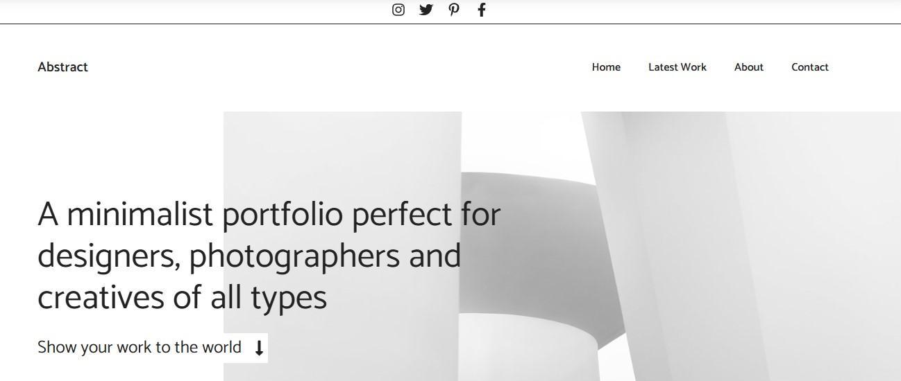Example of a site built with the Abstract WordPress theme with a large hero section, including a title, subtitle, and background image.