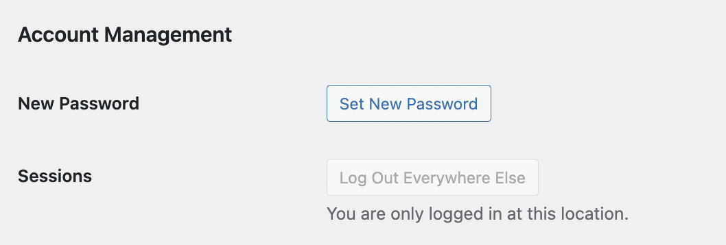 option to set a new password in the Account Management section in WordPress