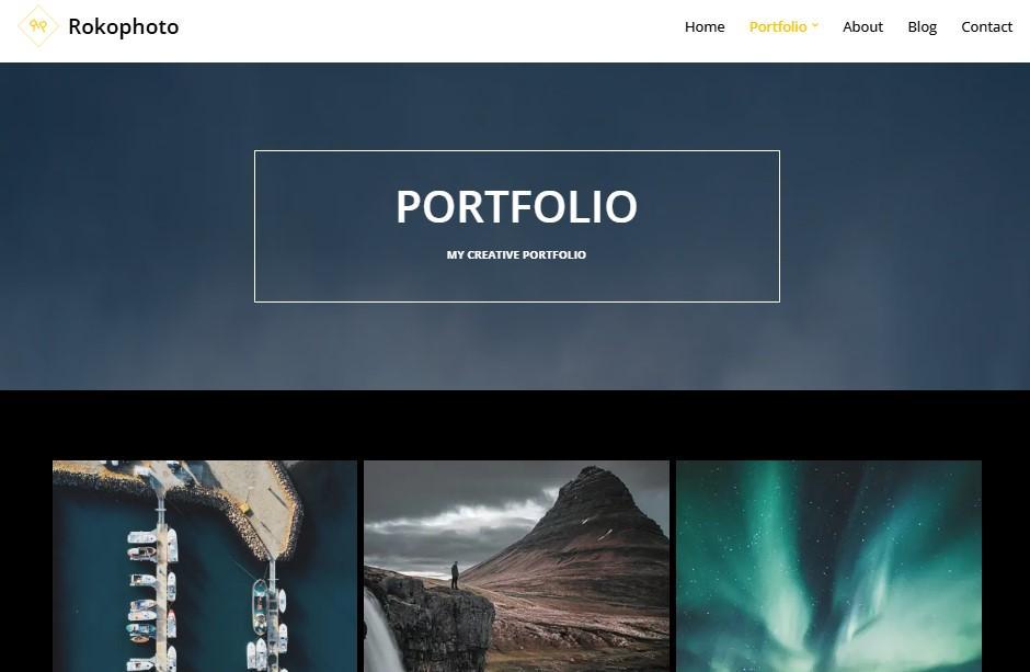 Example of a site built with the Rokophoto WordPress theme with a three column image gallery.