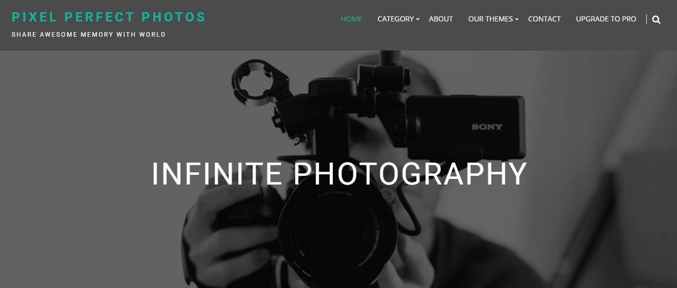 Example of a site built with the Infinite Photography WordPress theme with a full screen hero section including a title and background image.