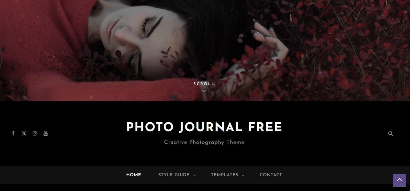 Example of a site built with the Photo Journal WordPress theme with a full screen hero section including a title and background image.