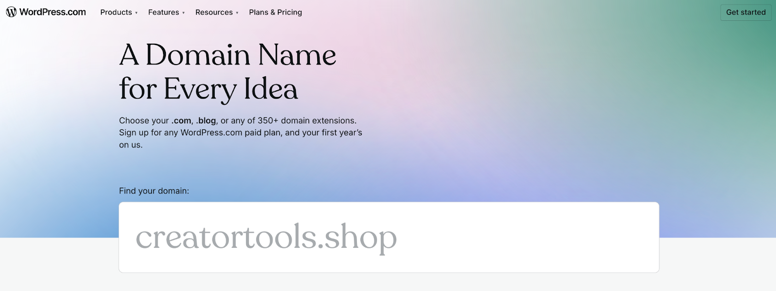 WordPress.com domain name search bar