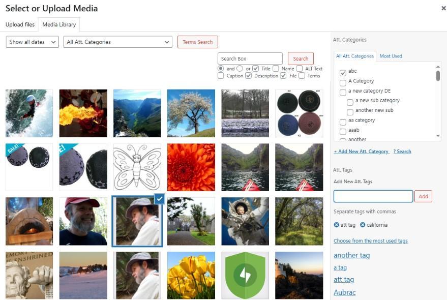 WordPress media library with Media Library Assistant plugin enabled for media sorting.