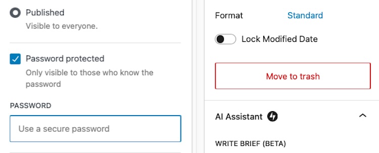 making a page password protected in WordPress