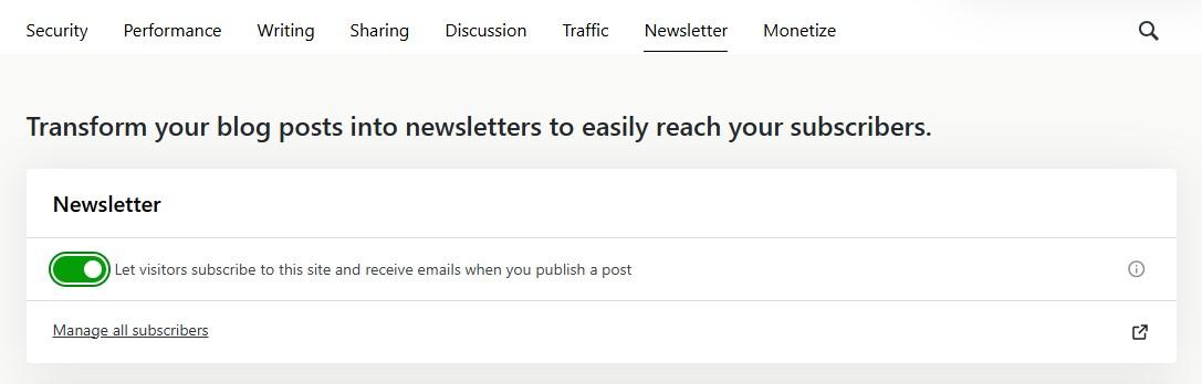 Jetpack Newsletter option activated and triggered from post publishing.