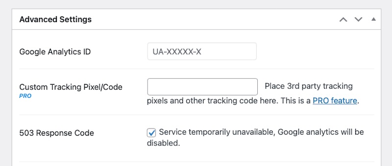 advanced settings, including an option for a 503 response code