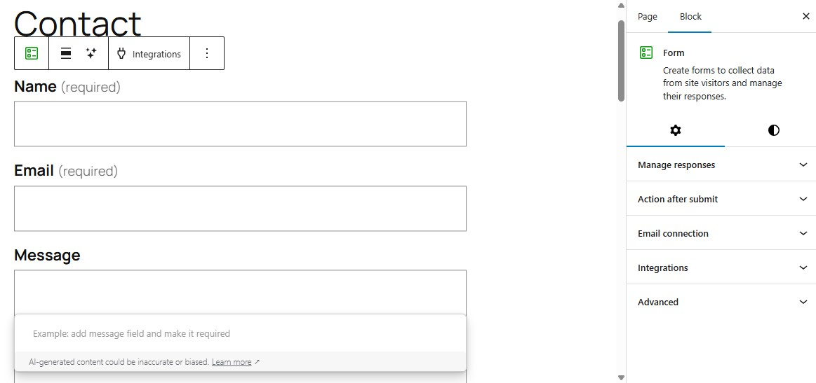 the default Contact form 