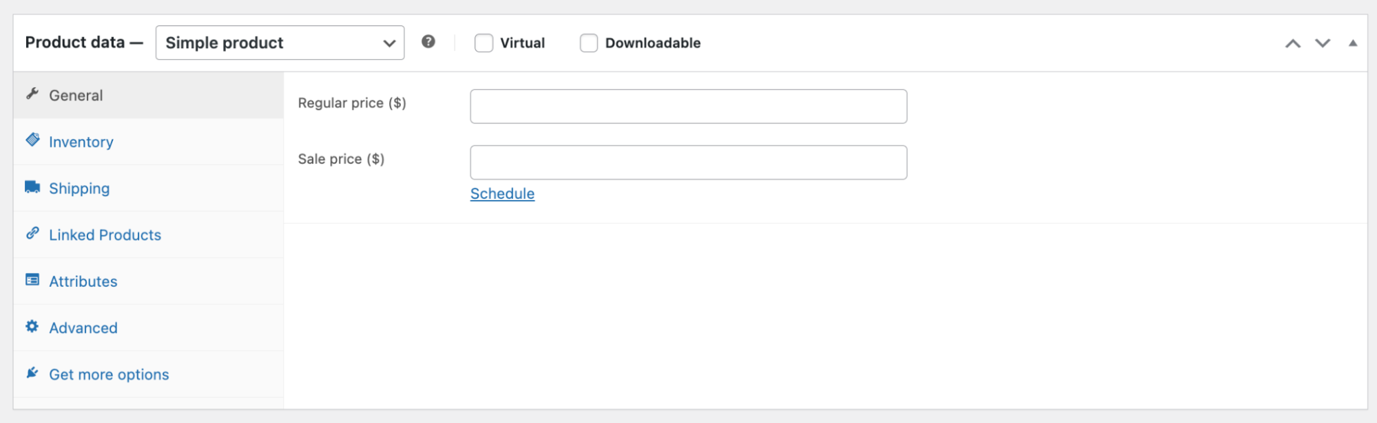 WooCommerce product post type's add new product screen showing fields for product data and attributes.