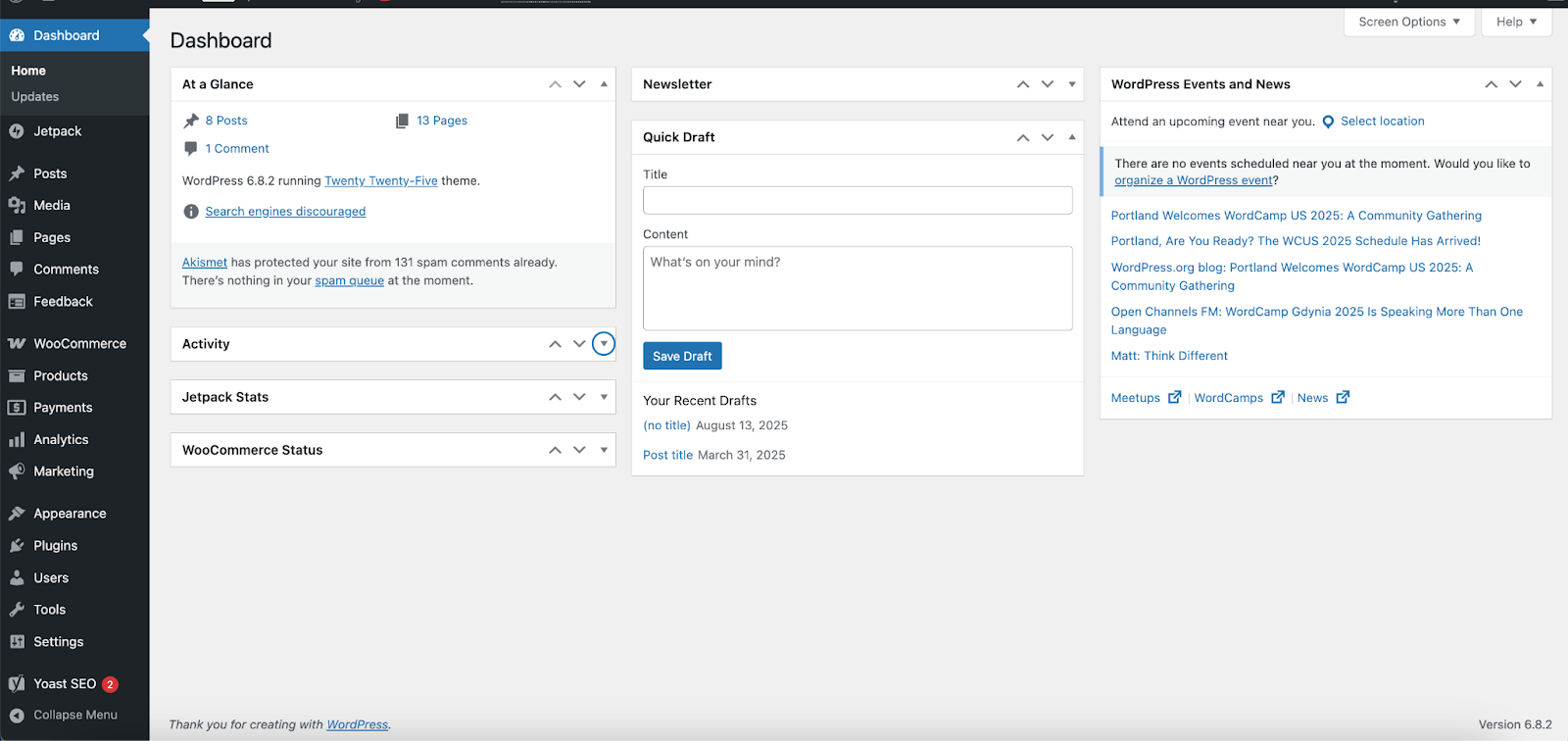 WordPress Admin Dashboard - the back office of WordPress.