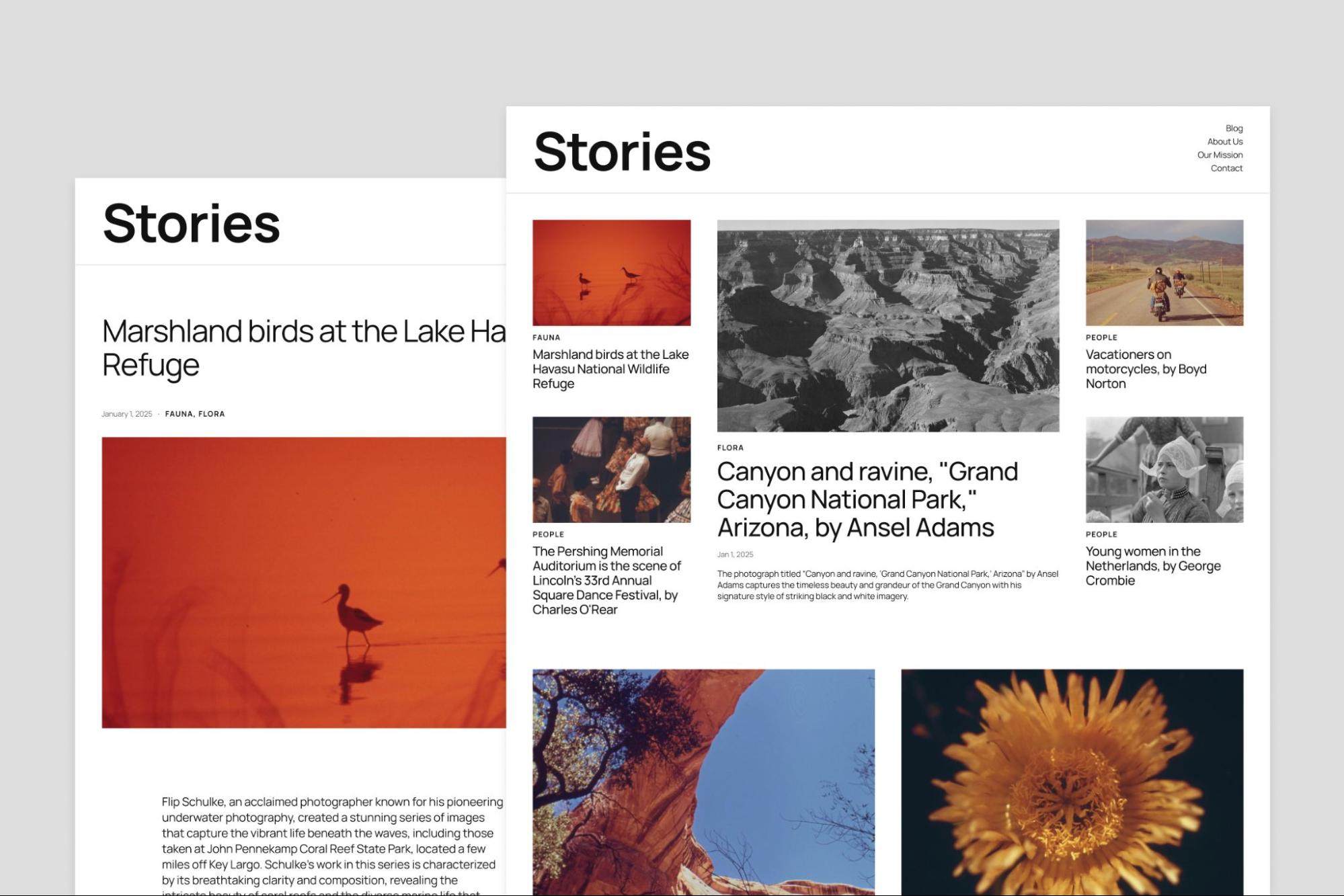 Stories post archive and post layout examples.