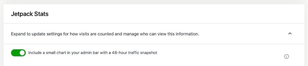 Jetpack Stats settings with 48 hour traffic snapshot enabled.