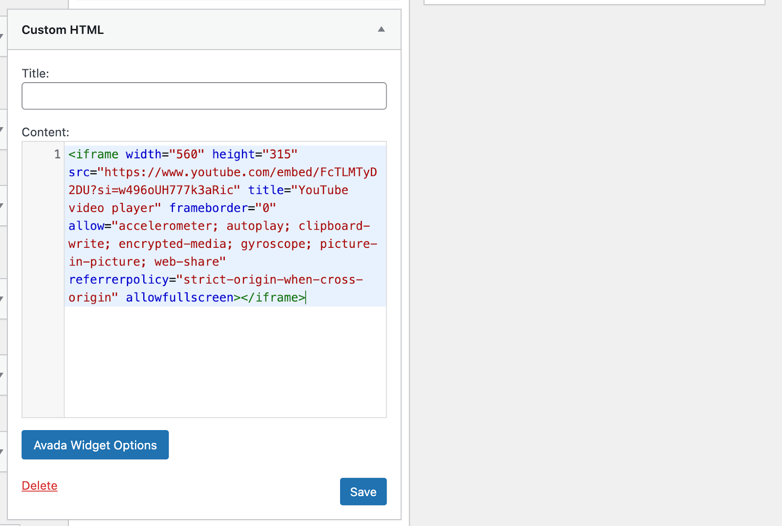 adding a video embed code to a widget