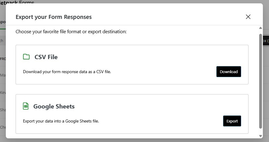 options to export form responses