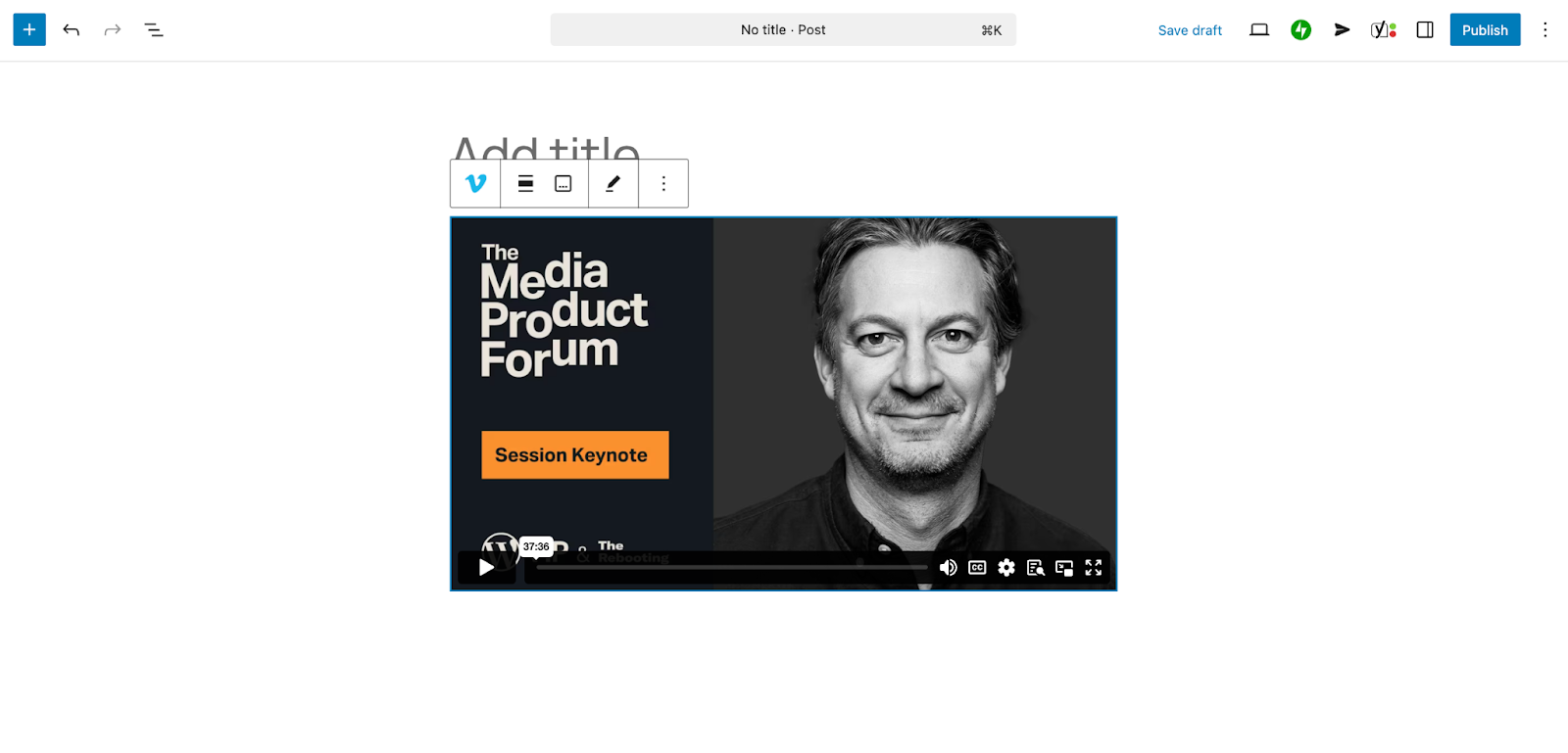 Vimeo Embed URL block successfully importing video as seen in the block editor of a WordPress website.