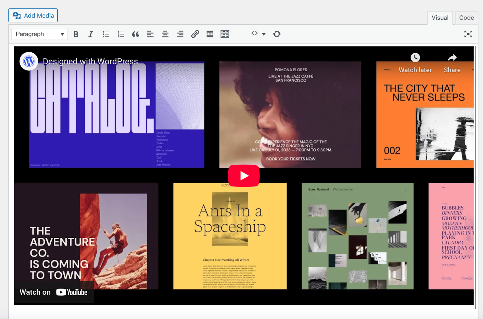 embedding a YouTube video in the Classic Editor