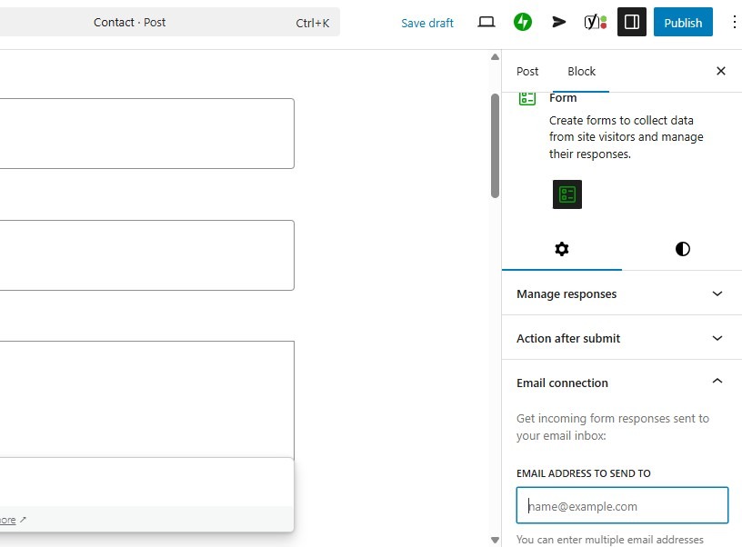 setting the "sent to" email address