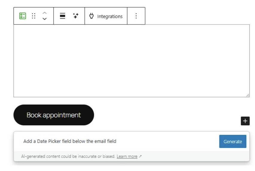 working with Jetpack AI Assistant to add a new date picker field