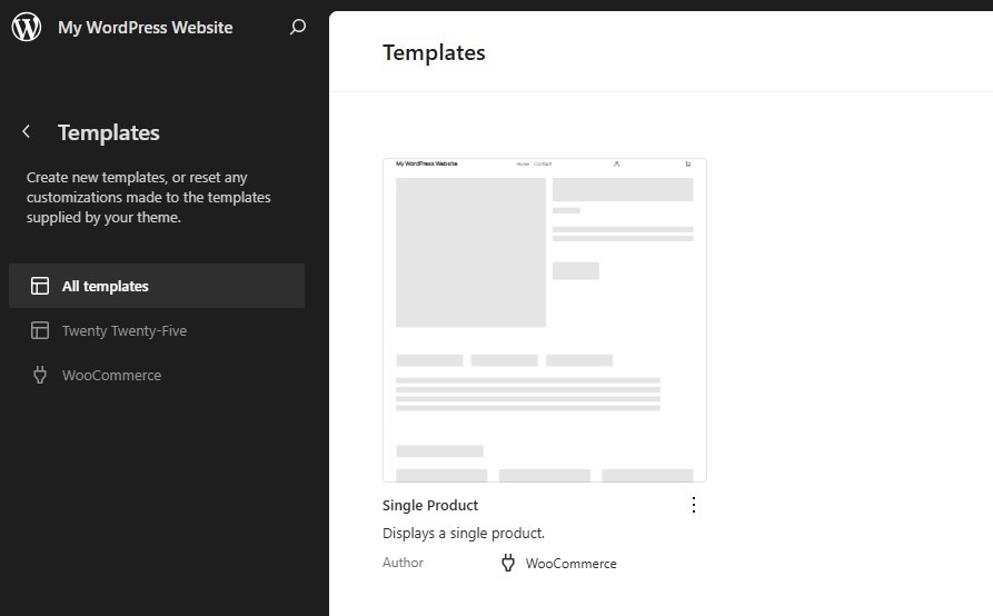 reviewing templates in the Site Editor