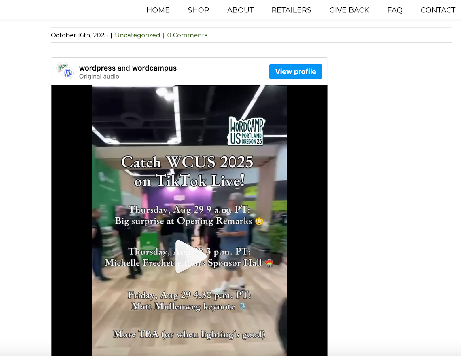 an Instagram video embedded on a page