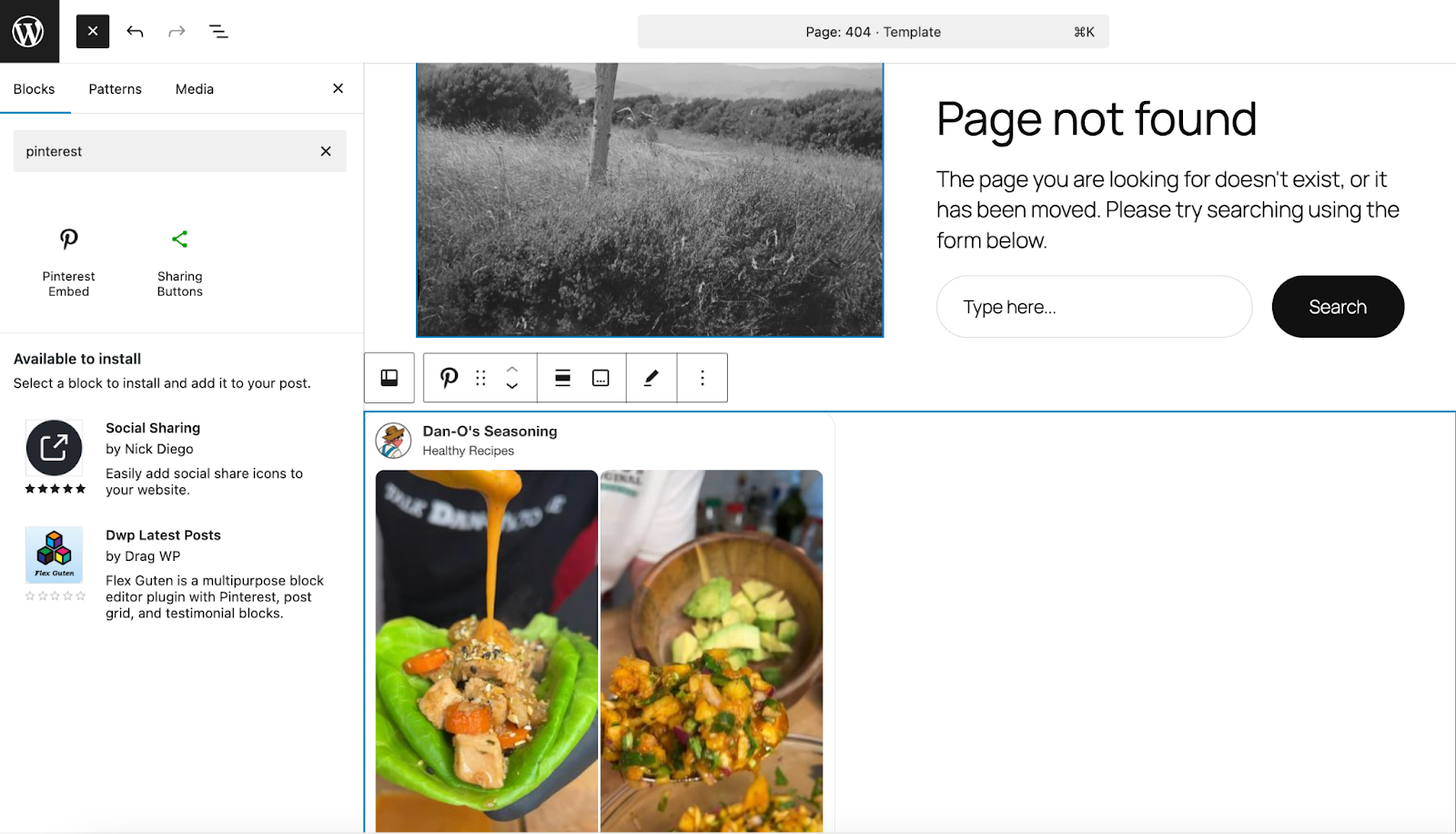 adding a Pinterest Embed block