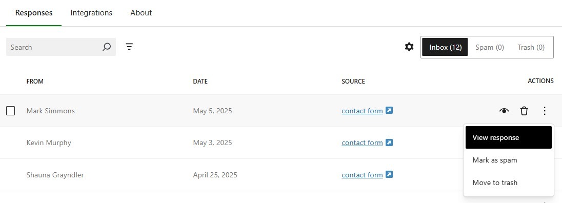 viewing a response with Jetpack Forms