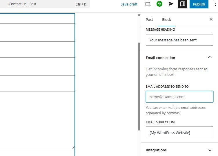 editing the "sent to" email address